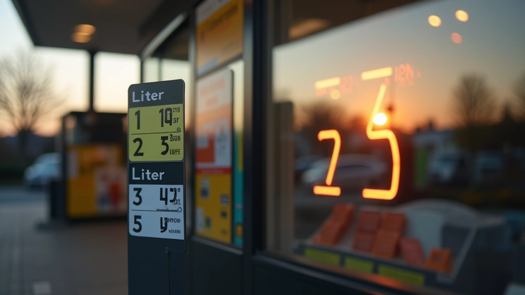 Gasstation mit Benzinpreisanzeige, moderne Tankstelle am Morgen
